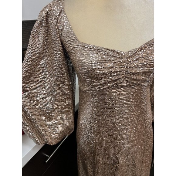 Show Me Your Mumu Sydney Gold Midi Dress Metallic Sparkles Size M Medium - Picture 10 of 11